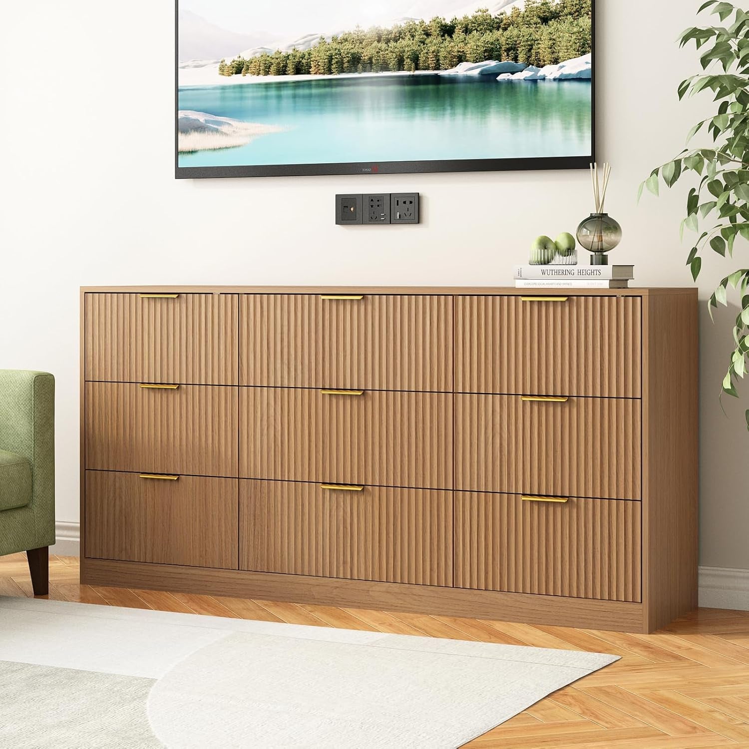 SixtyThreeInch Dresser With Deep Drawers NaturalFinish-2