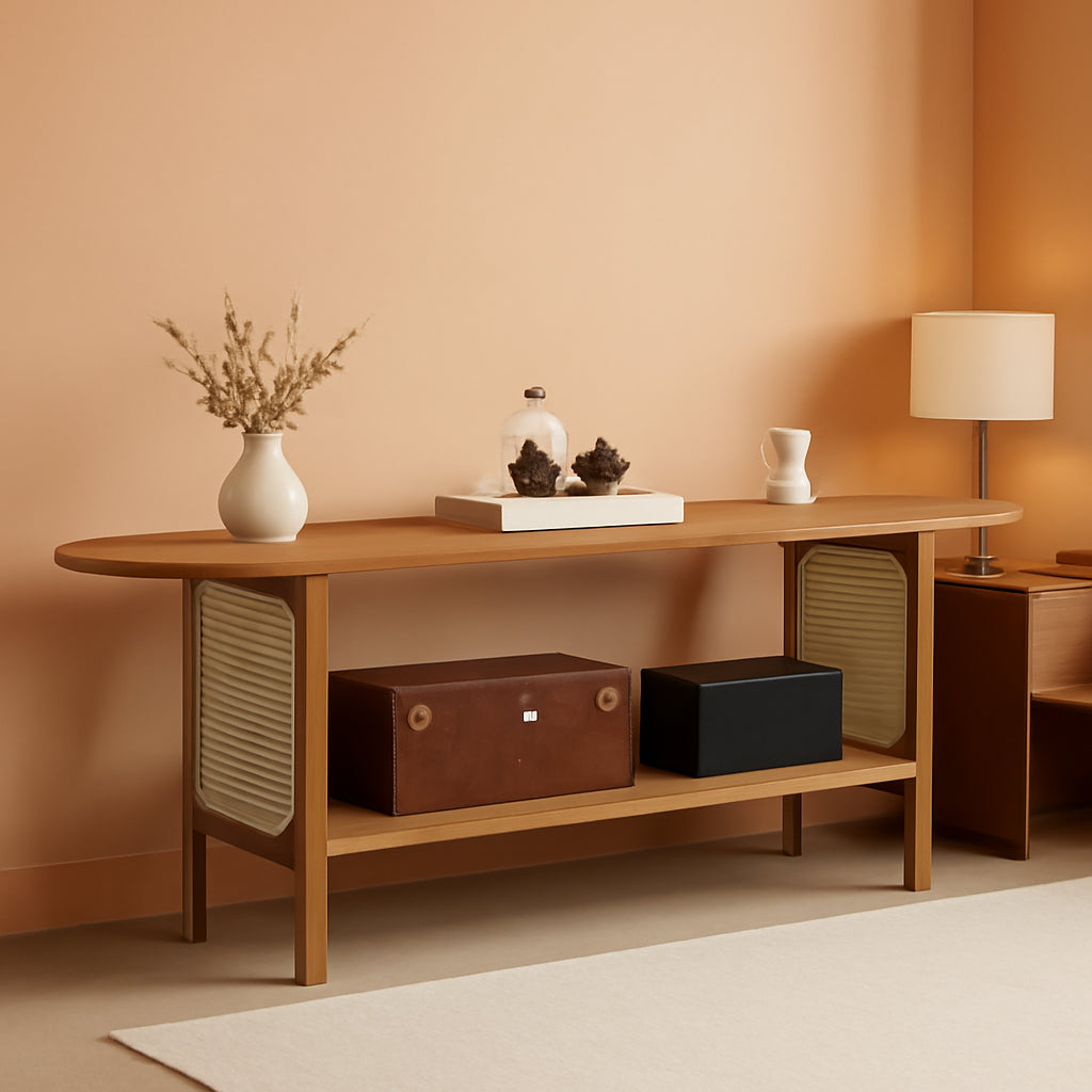 Bamboo TV Stand 65 Inch Walnut Storage Cabinet Storage
