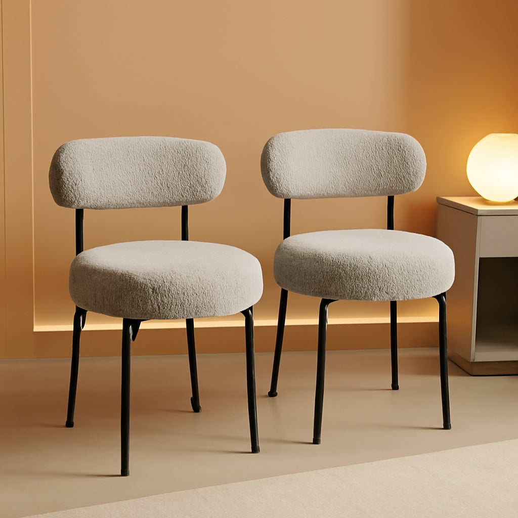 Industrial Boucle Upholstered Dining Chairs Light Grey-0