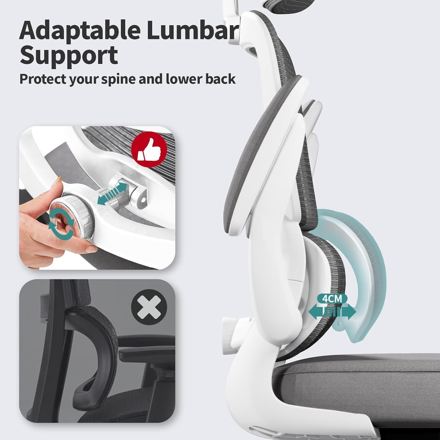 Ergonomic Office Chair Height Adjustable White Backrest-2