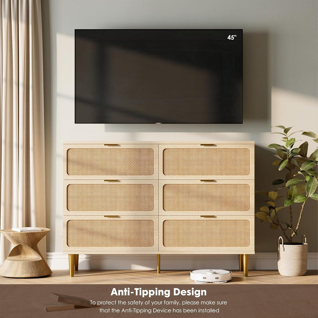 Handwoven Rattan Dresser With Deep Storage Drawers-3