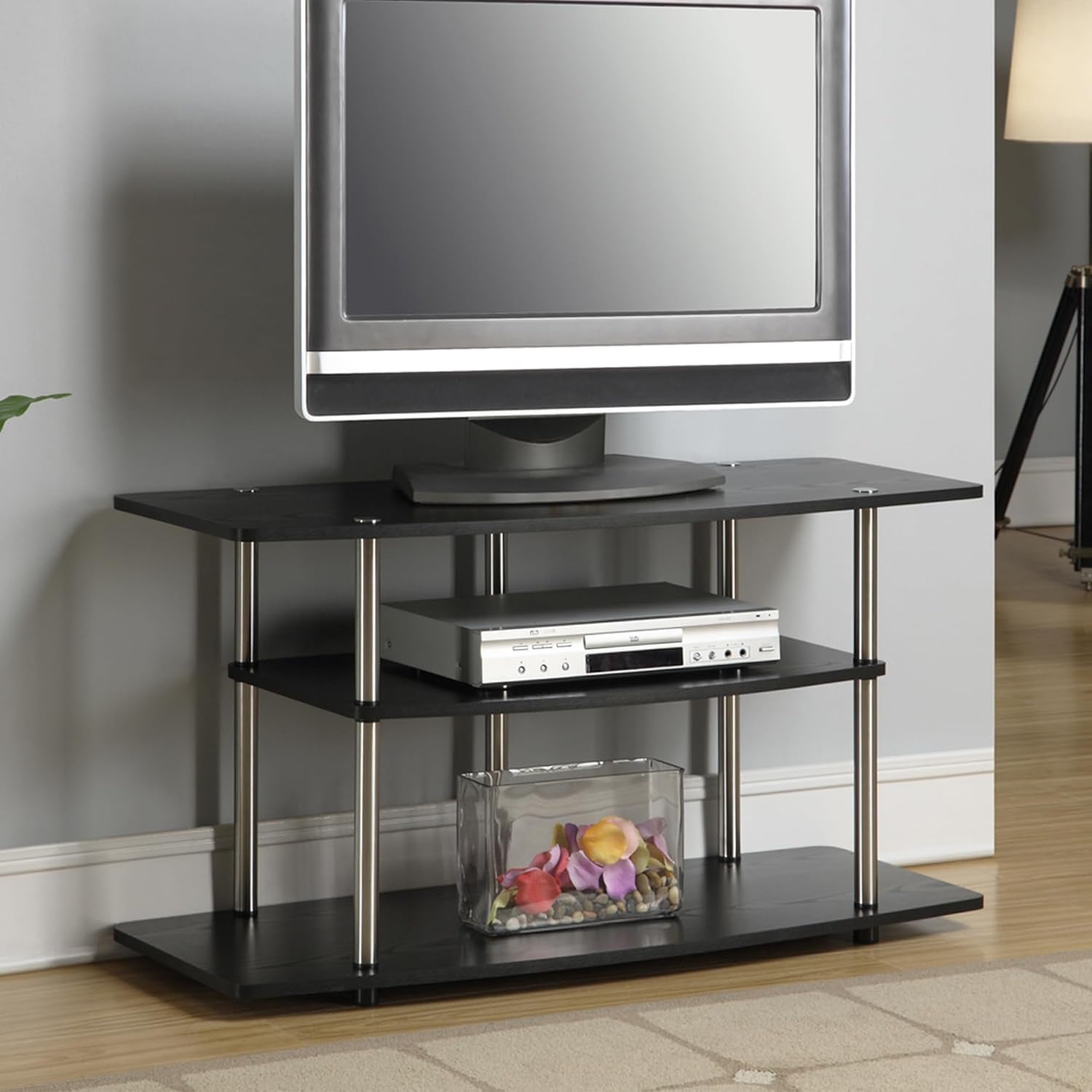 FortySixInch TV Stand NoTools Stainless Steel Frame Black Finish-1