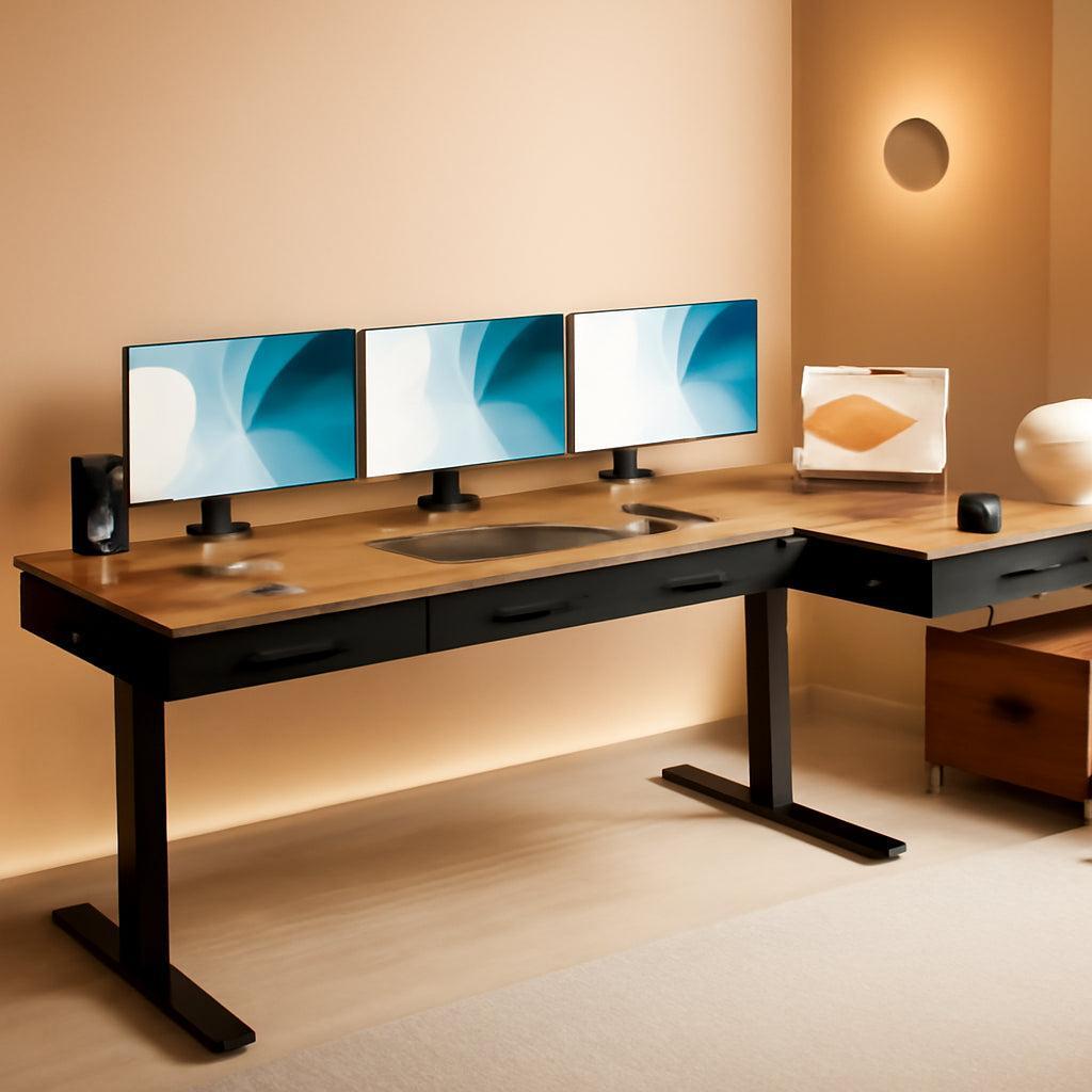 Sixty Three Inch L Shaped Electric Height Adjustable Desk Drawers-0