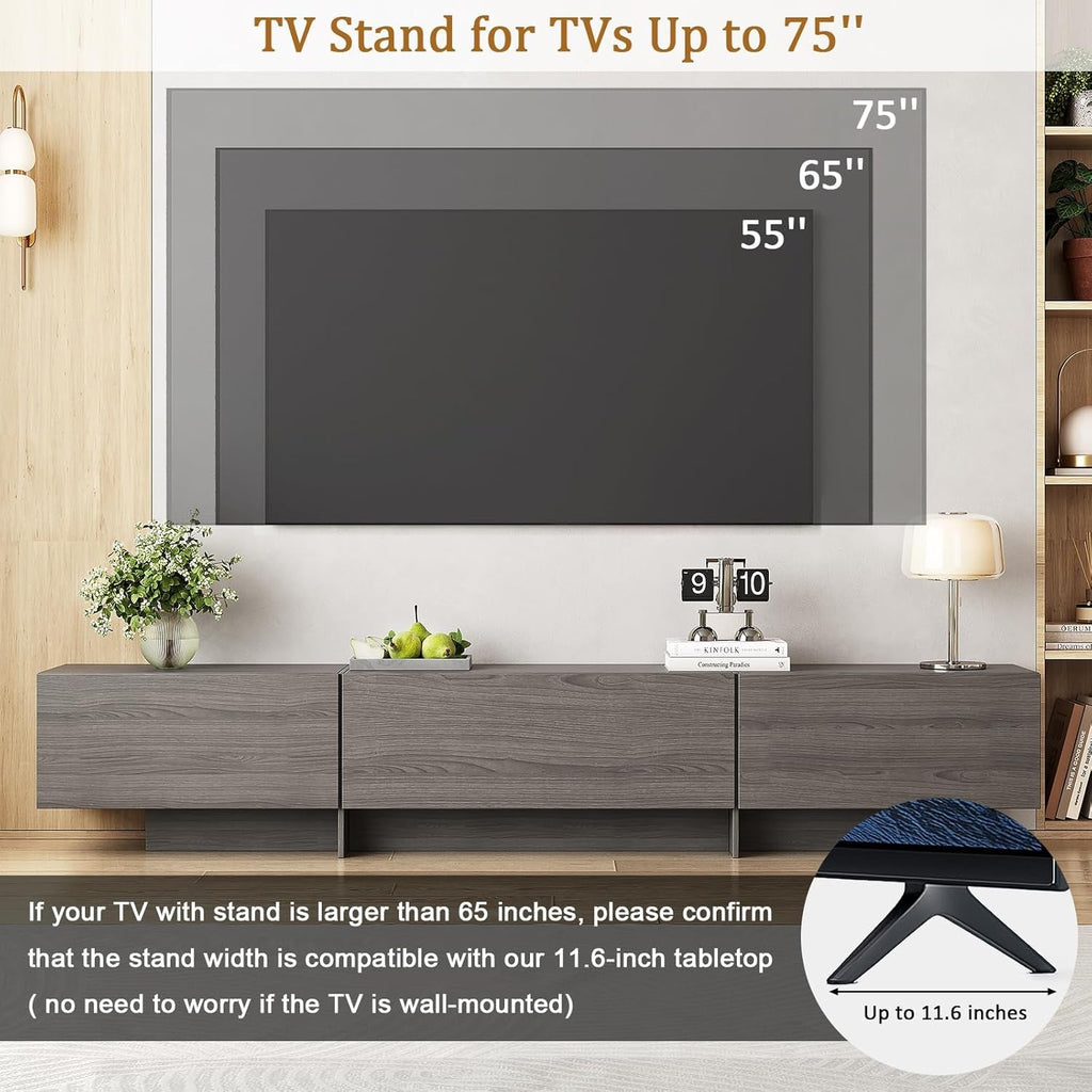 76 Inch Modern TV Stand Grey Entertainment Center With Three Drawers-4