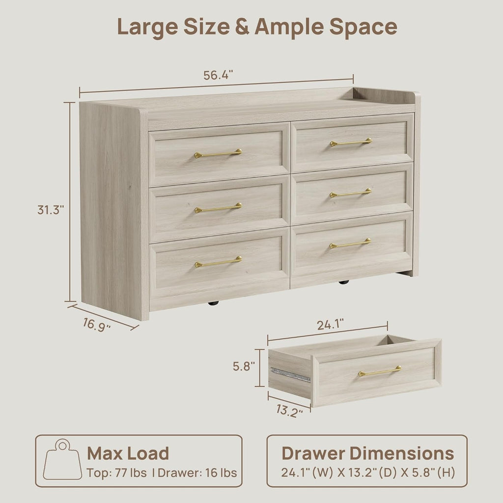 56InchExtraWideGreyOakDresser With LargeStorage Drawers-2
