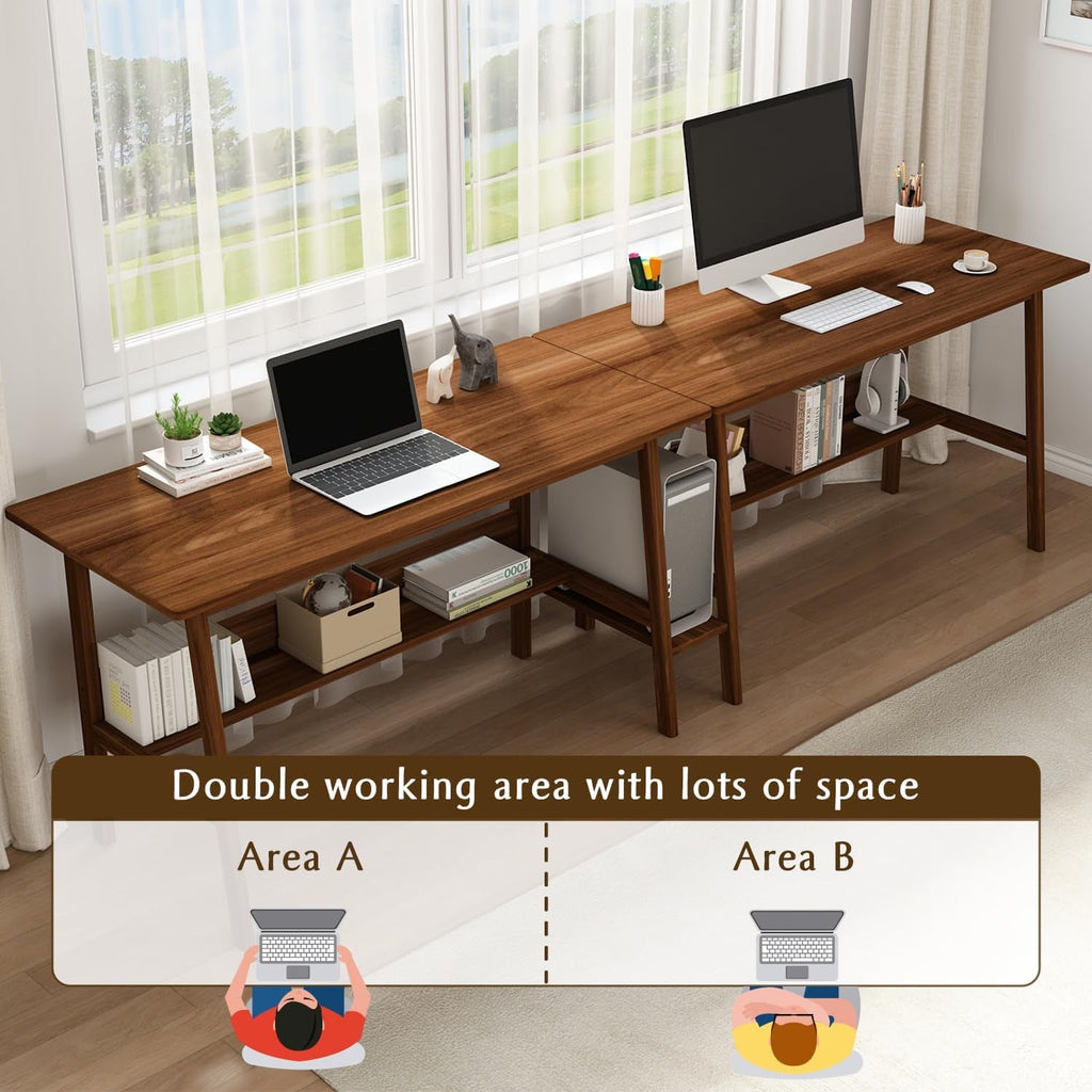 Two Person Desk With BuiltIn Bookshelf 79Inch White-3