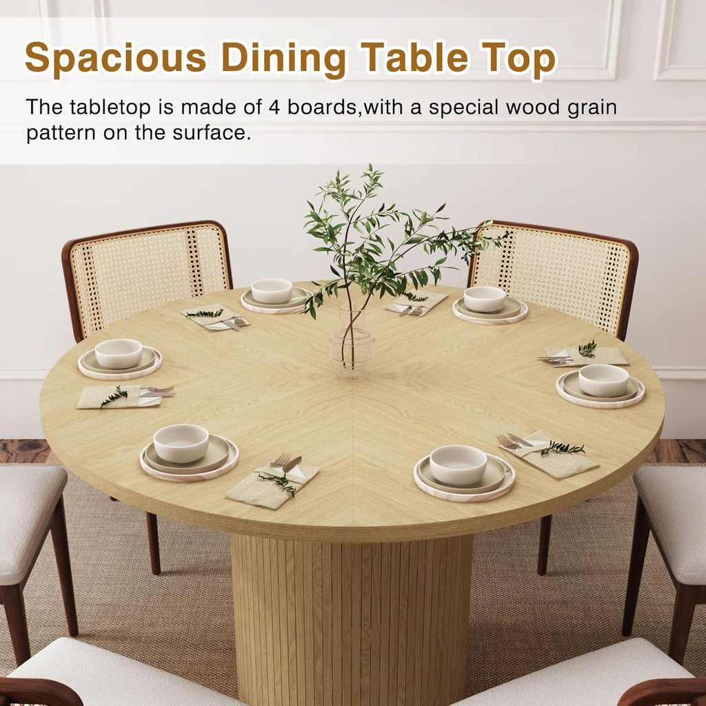 47 Inch Round Dining Table Natural Wood Farmhouse Fluted-4