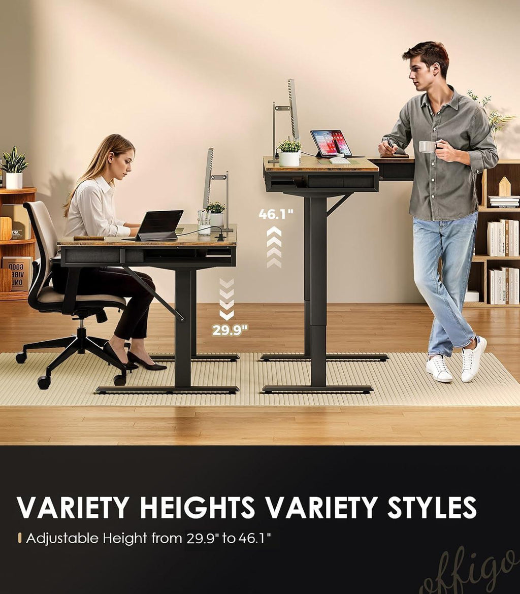 Sixty Three Inch L Shaped Electric Height Adjustable Desk Drawers-3