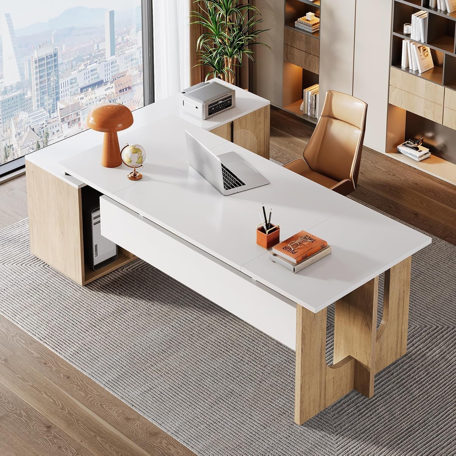 Premium White Engineered Wood Corner Desk 74.8 Inches-4