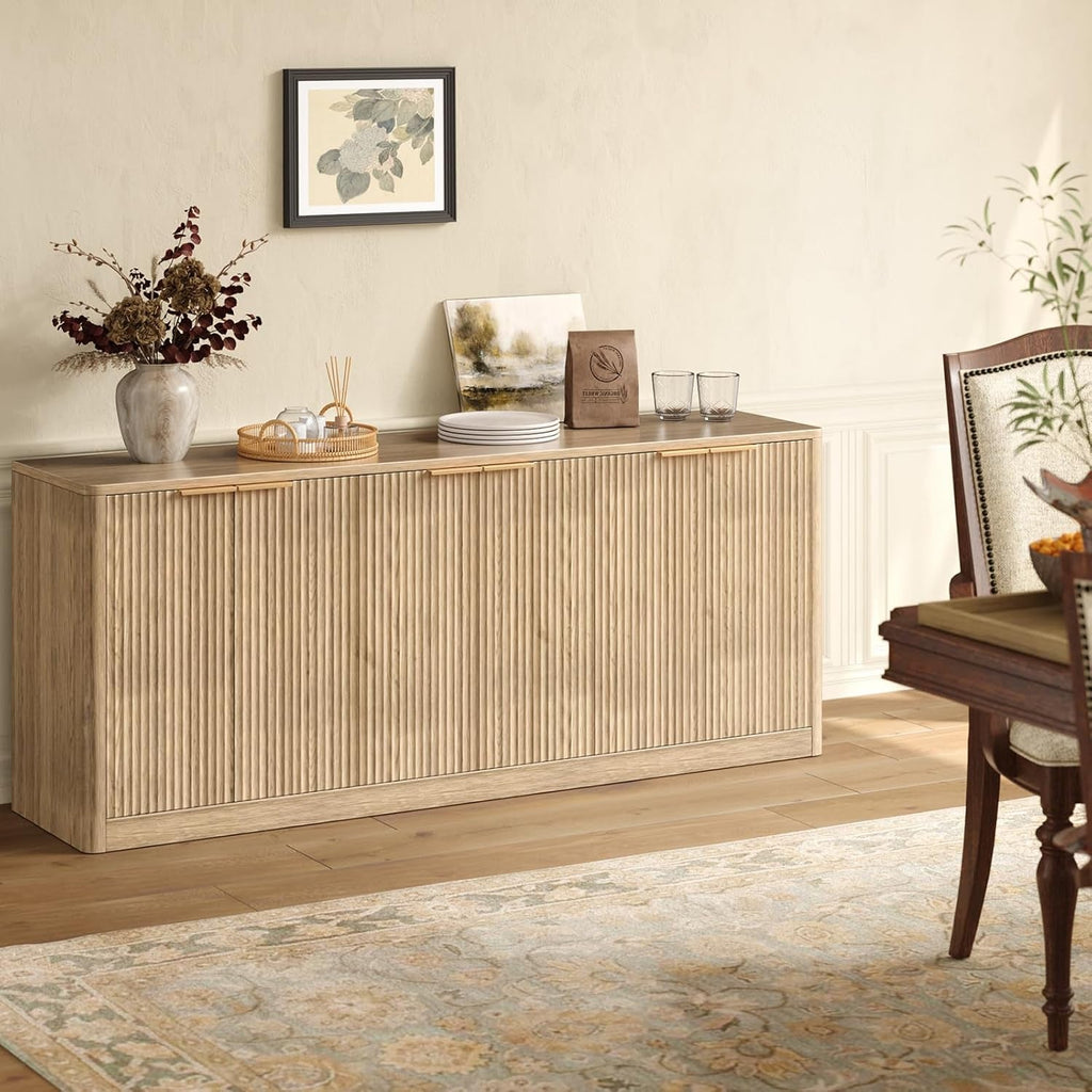SixtySeven Inch Solid Oak Finish Fluted TV Stand Cabinets-2