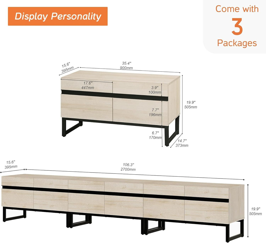 110 Inch TV Stand Solid Oak Finish With Hidden Storage-1