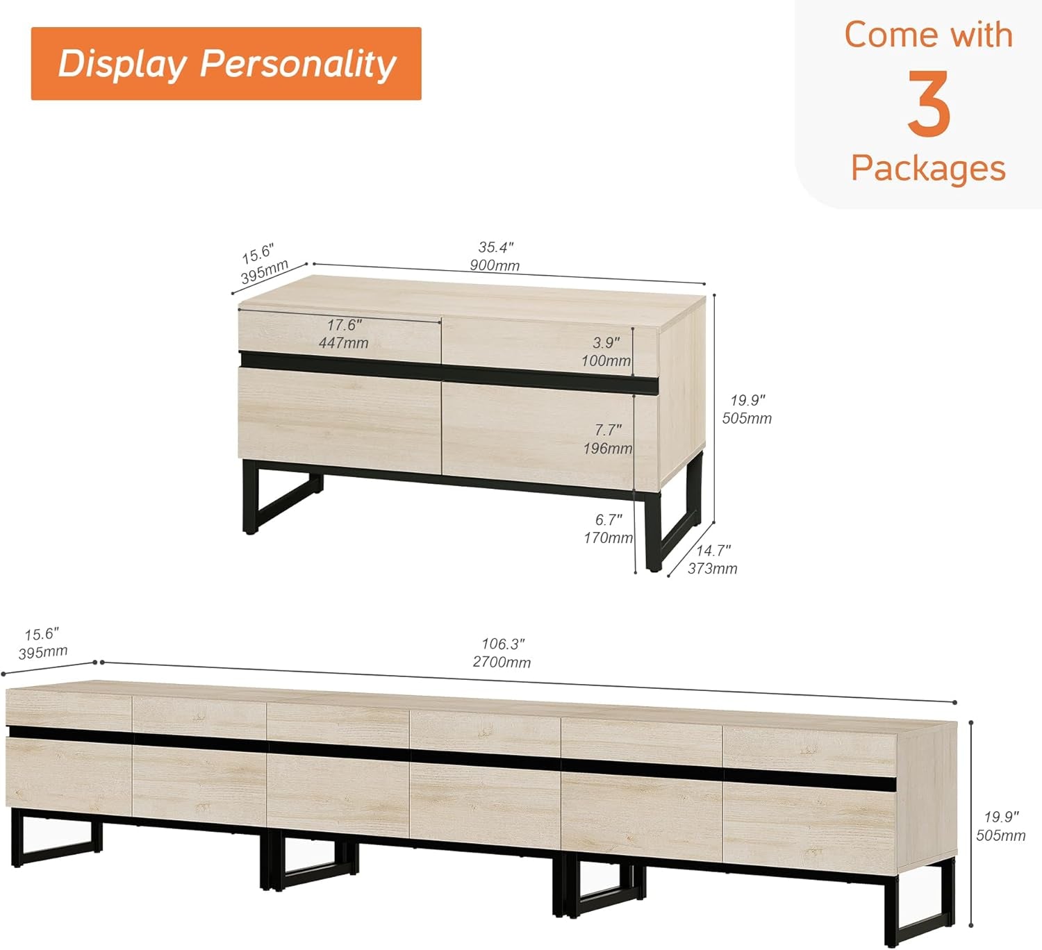 110 Inch TV Stand Solid Oak Finish With Hidden Storage-1