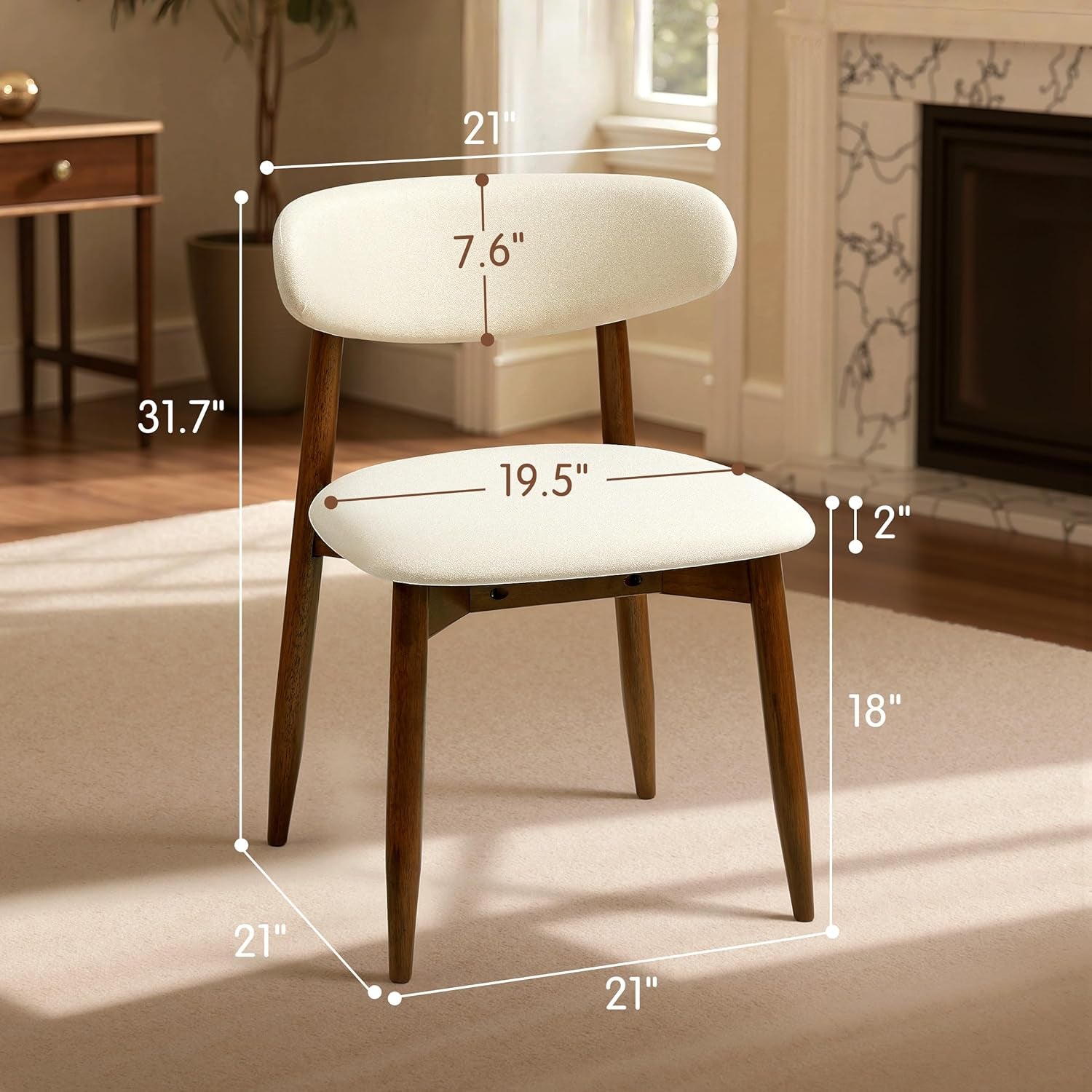 Beige Upholstered Mid Century Modern Dining Chairs-4