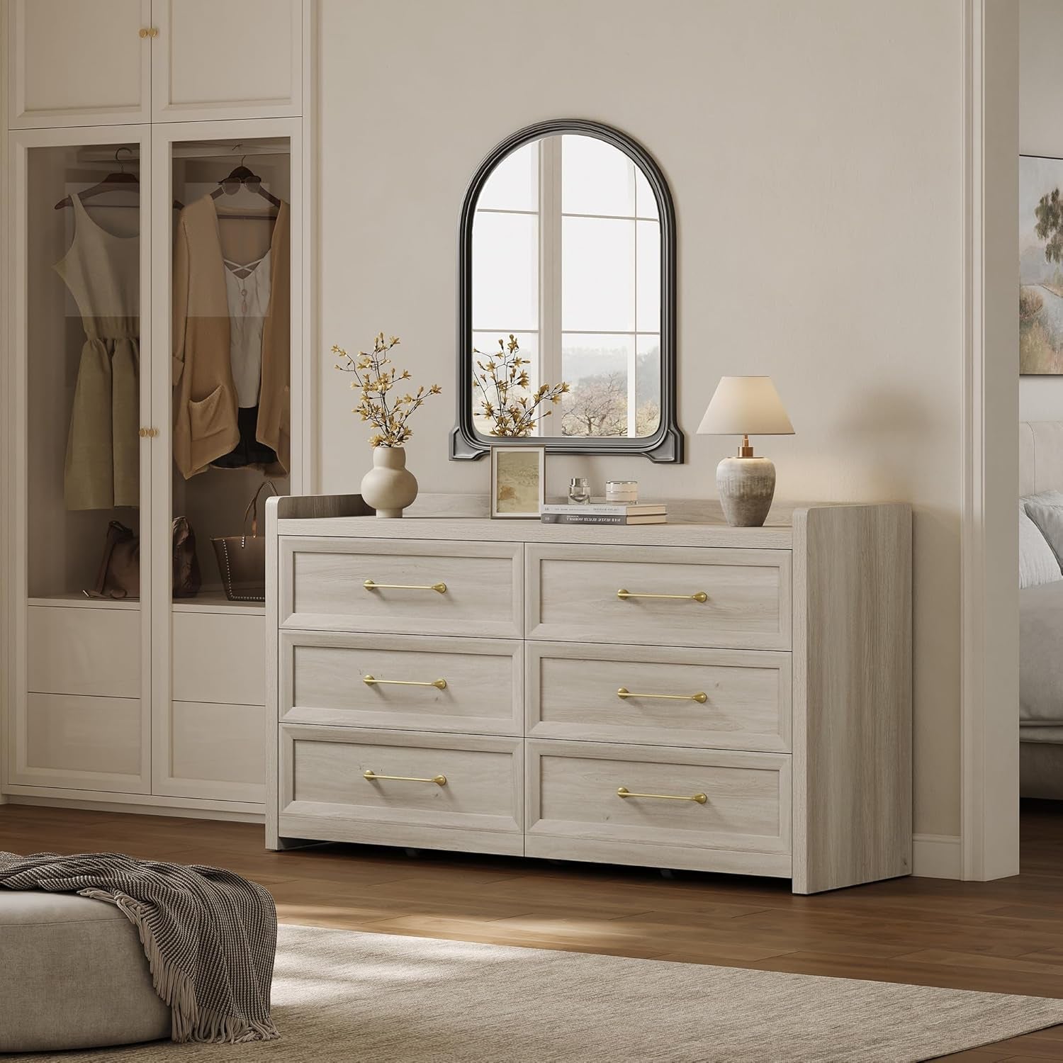 56InchExtraWideGreyOakDresser With LargeStorage Drawers-3