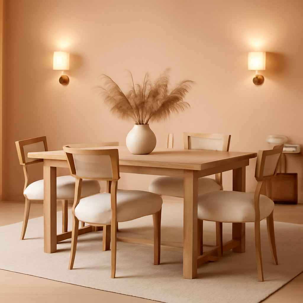 Beige Mid Century Rattan Dining Chairs Upholstered-0