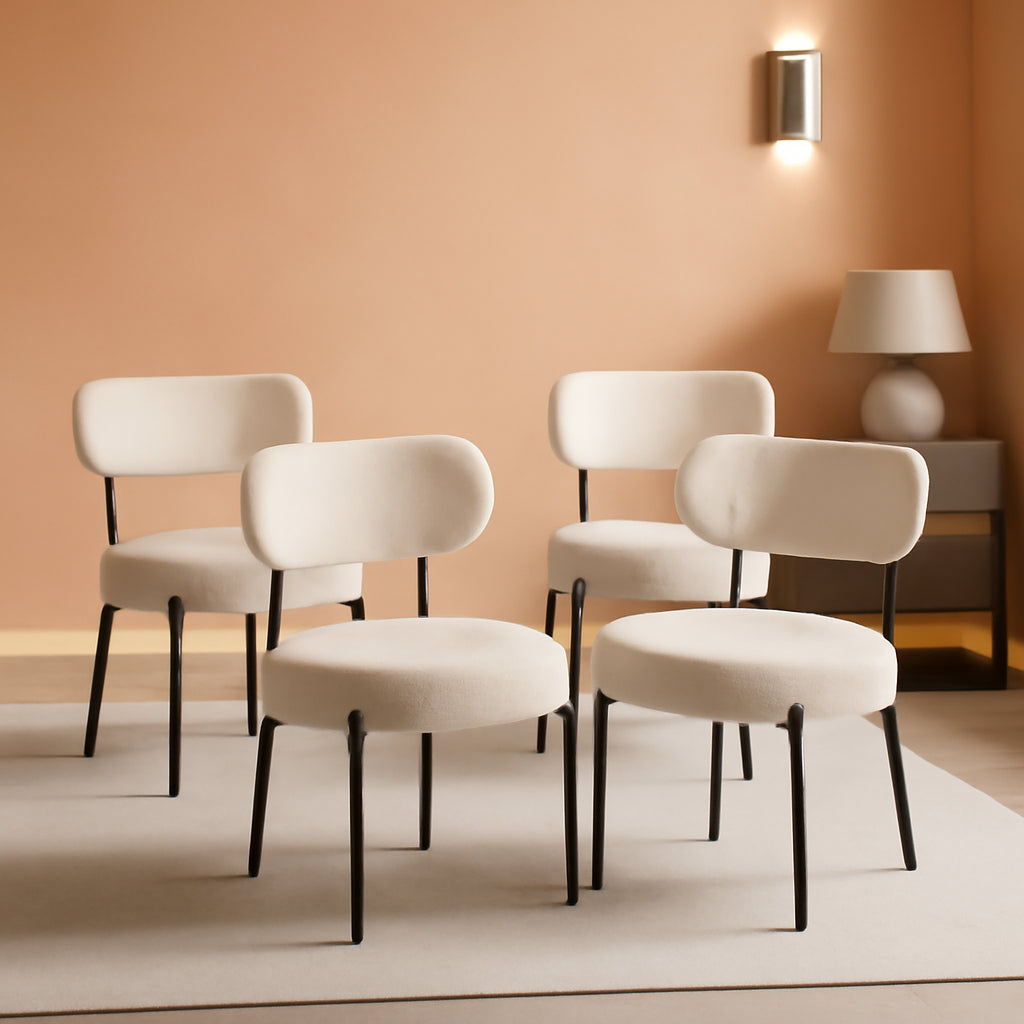 Beige Dining Chairs Set Of 4 With Curved Backrest Design-0