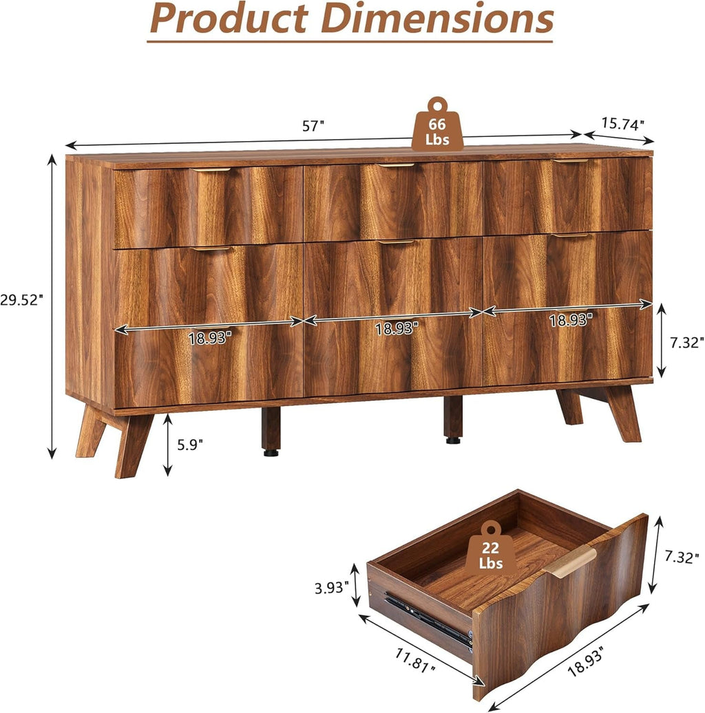 Walnut 9 Drawer Dresser With Fluted Fronts For Bedroom-1