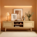 55-65 Inch Boho Rattan TV Stand Sliding Cabinet Doors-0