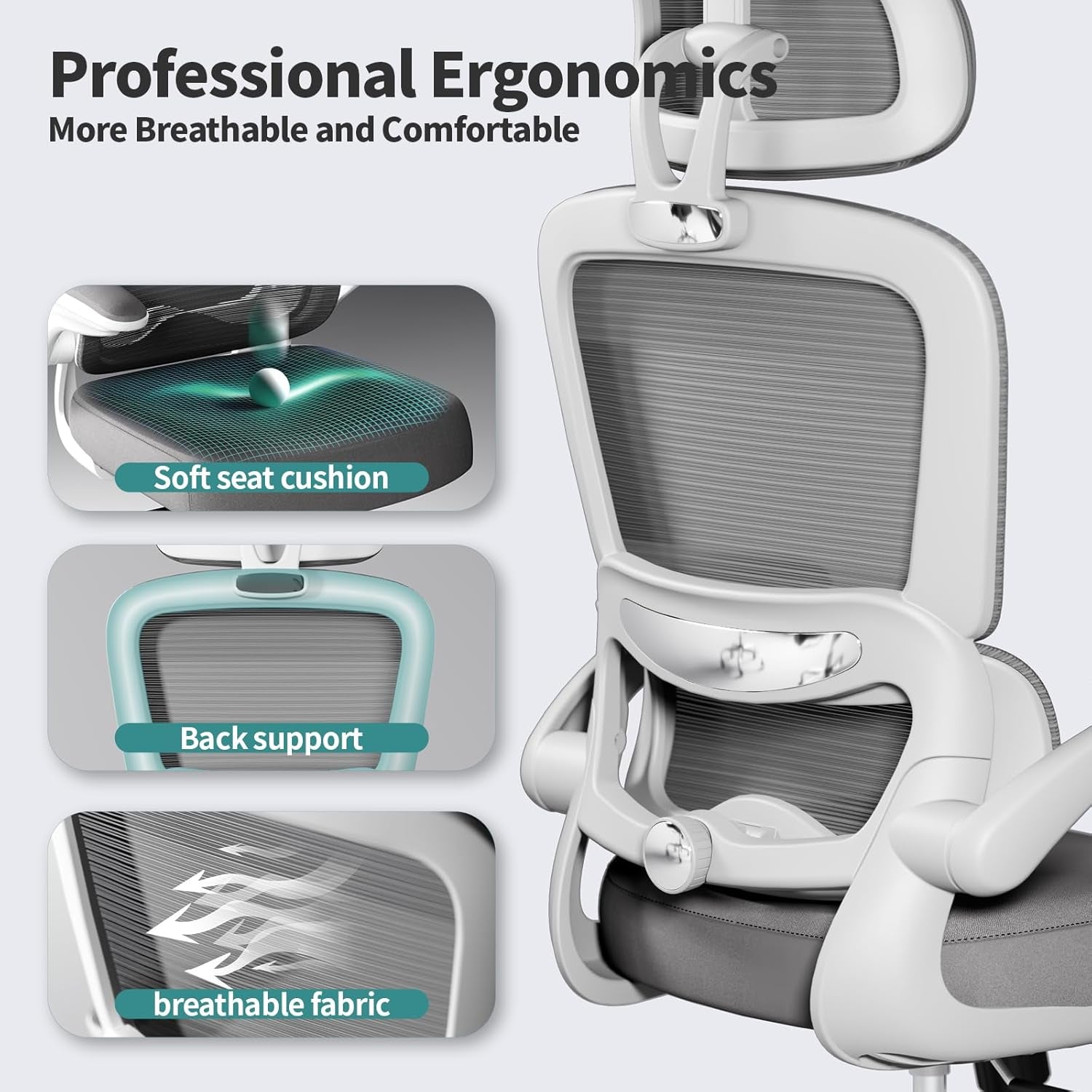 Ergonomic Office Chair Height Adjustable White Backrest-3
