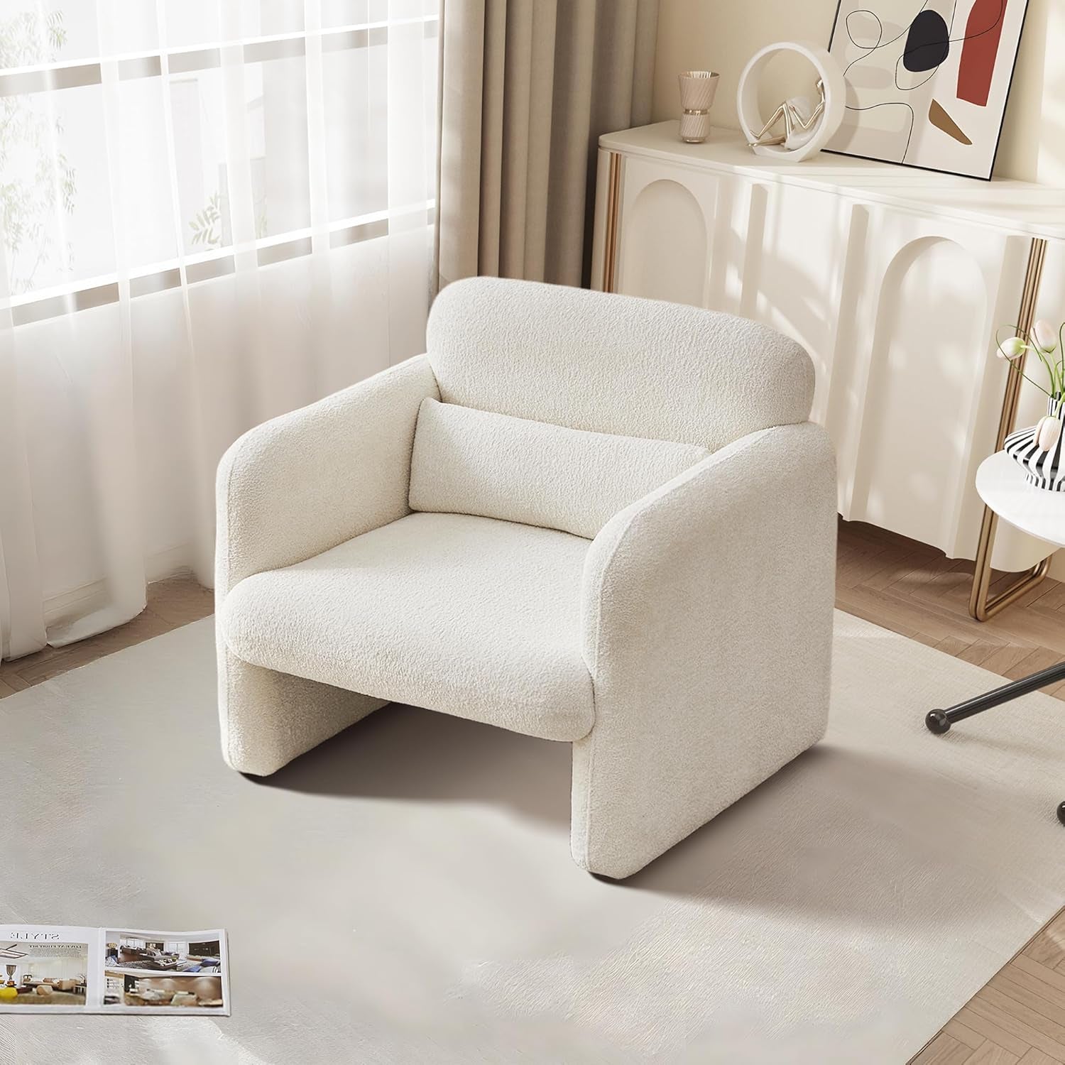LuxuriousAndComfortable Lambswool Fabric Accent Chair With Arms-2