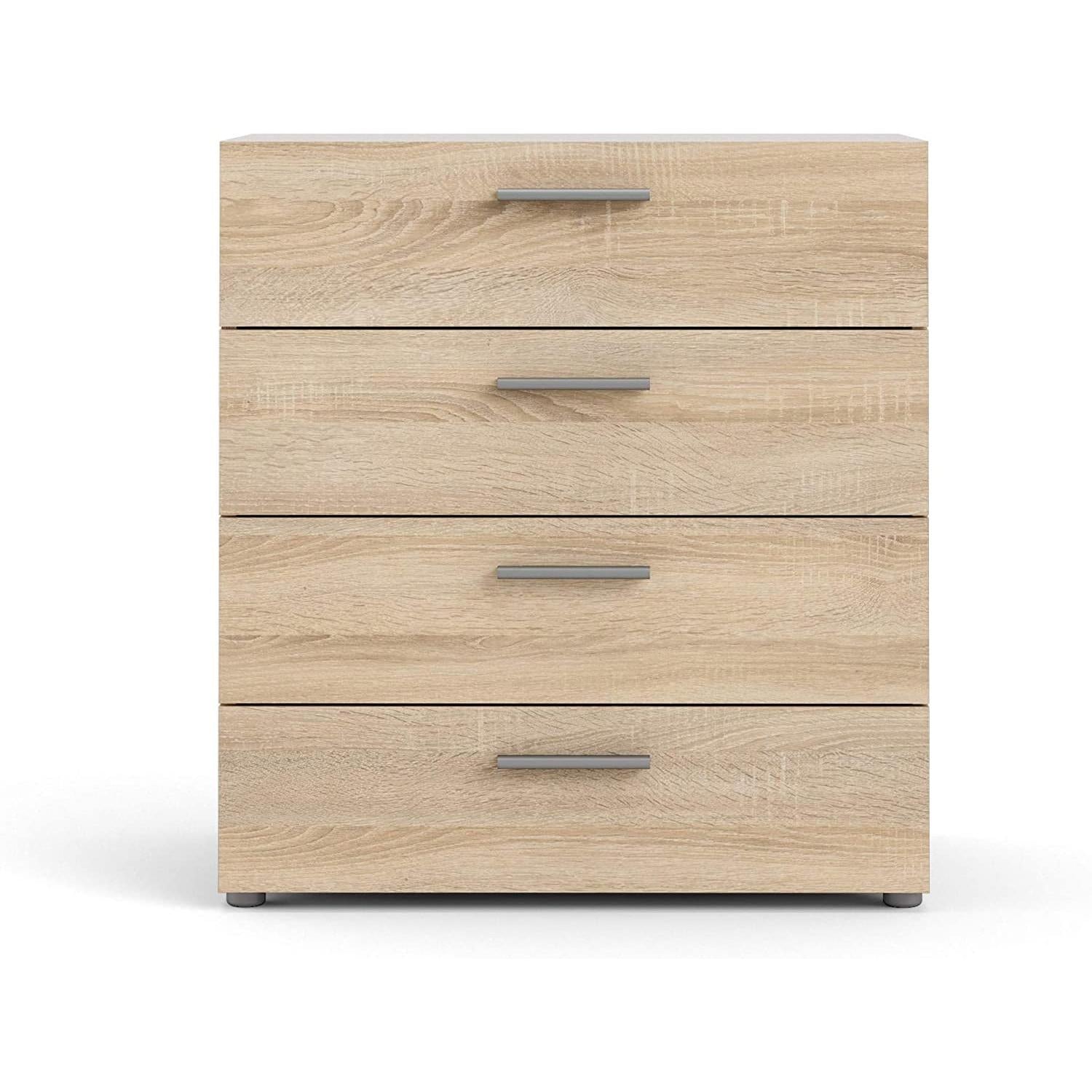 Oak Structure Four Drawer Chest With Silver Bar Handles-1