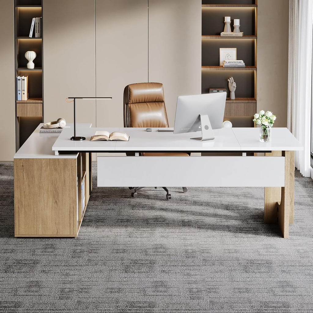 Premium White Engineered Wood Corner Desk 74.8 Inches-3
