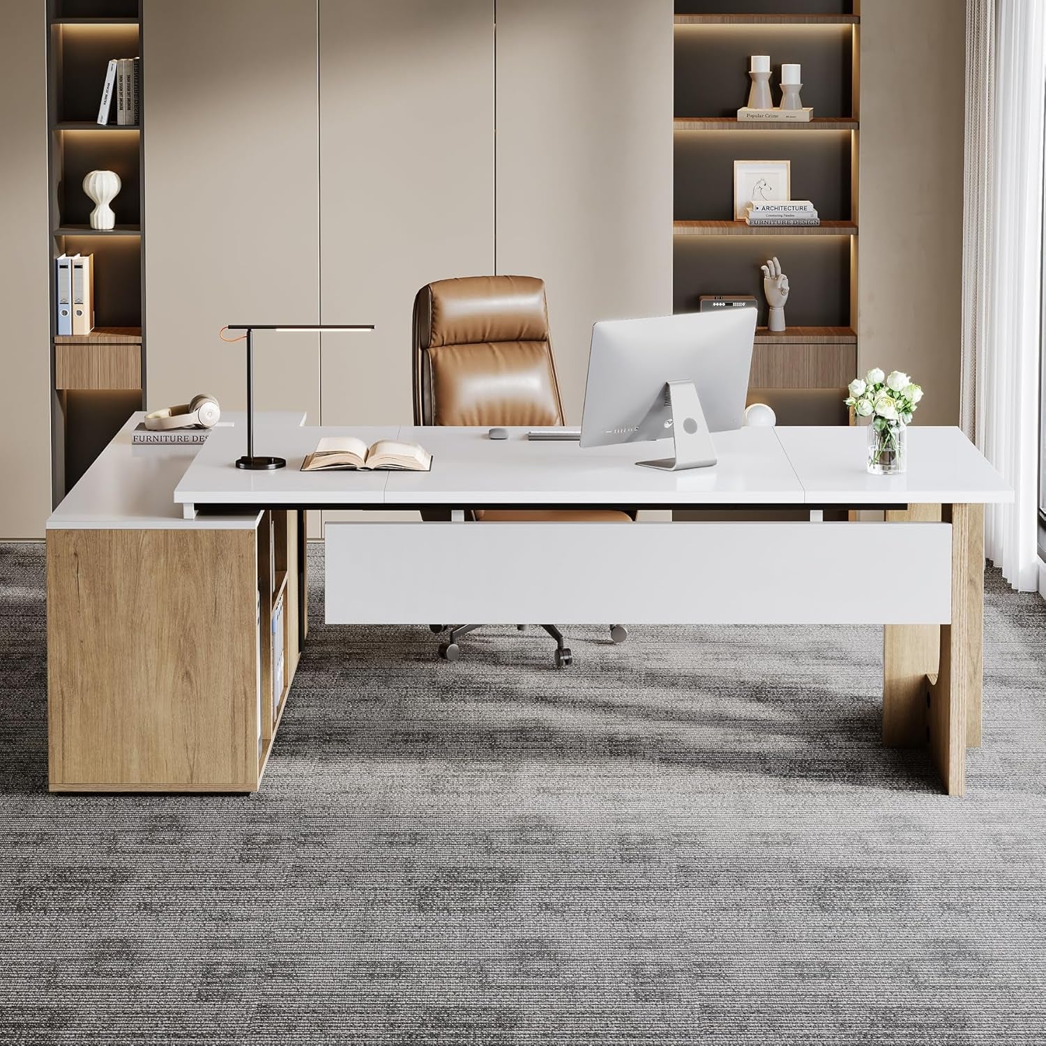 Premium White Engineered Wood Corner Desk 74.8 Inches-3