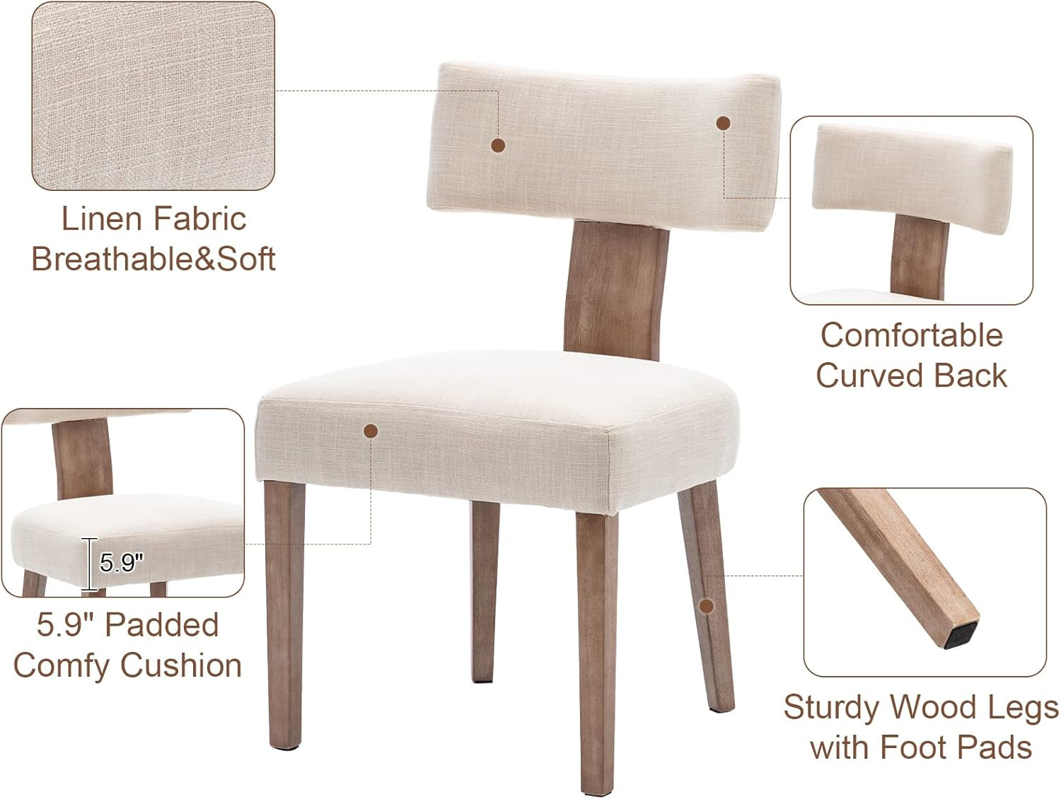 Beige Upholstered Mid Century Dining Chairs Collection-3