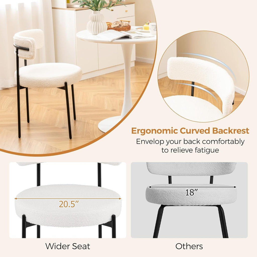 Elegant White Sherpa Upholstered Dining Chairs Set-4