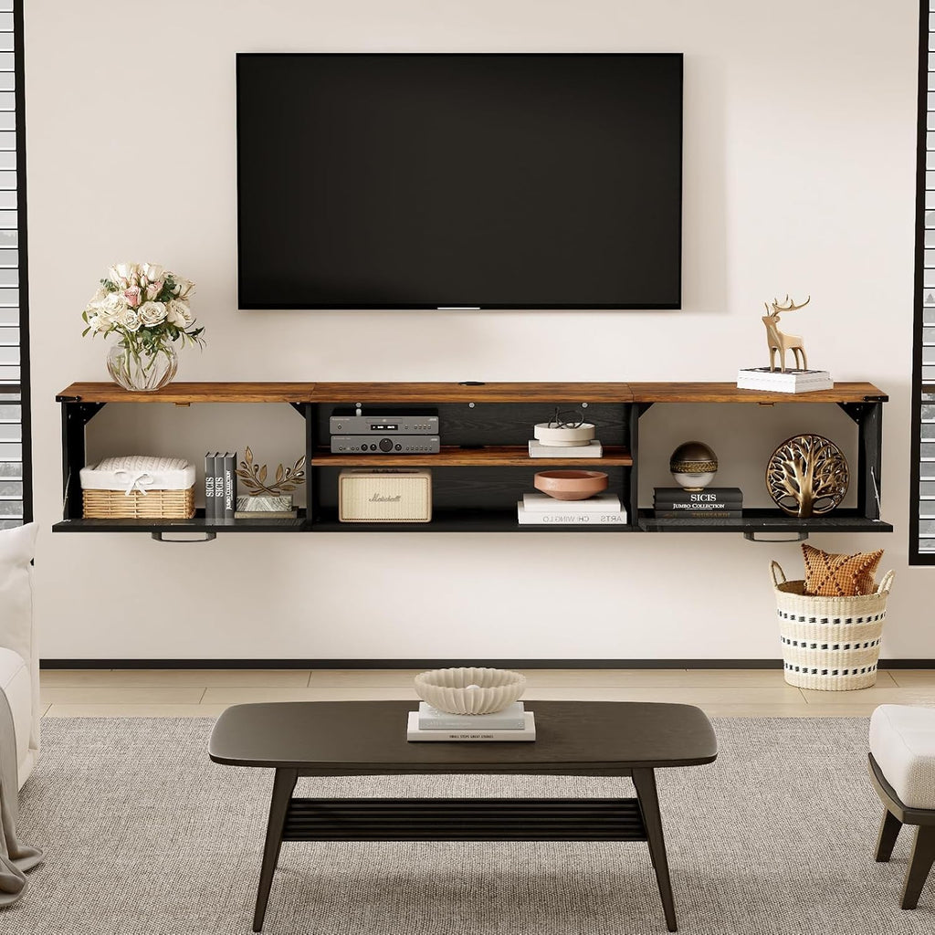 Seventy Inch Floating TV Stand Featuring Doors Black-1