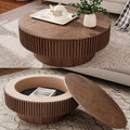 Walnut Round Coffee Table With Hidden Storage Compartment-0