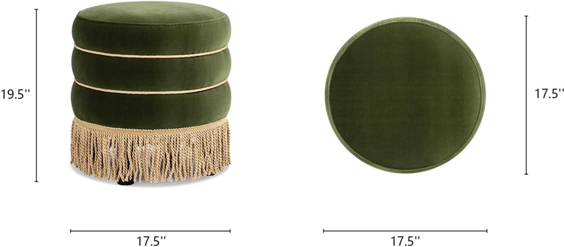 Olive Performance Velvet Round Ottoman With Fringe-2