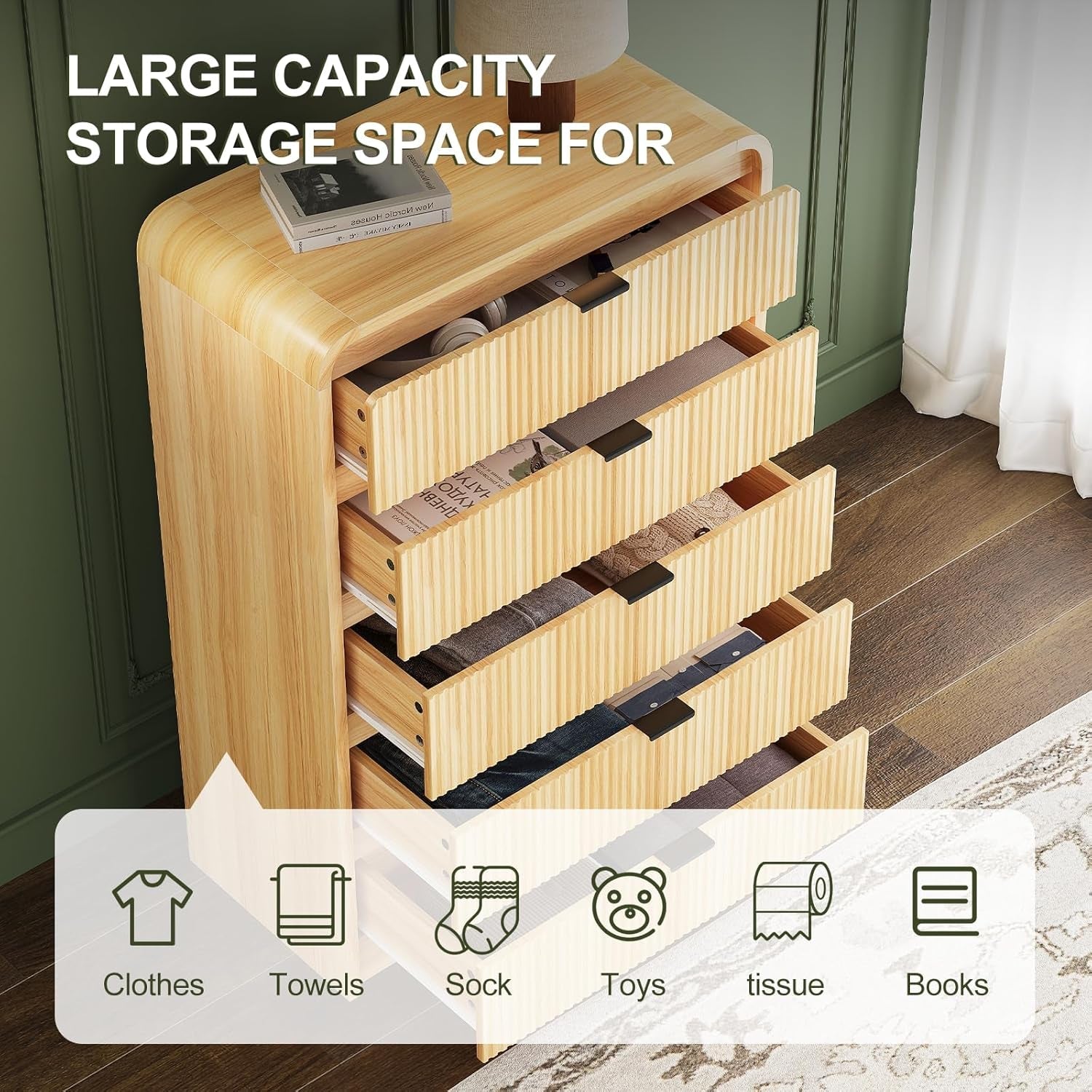 Natural Oak 48 Inch Modern Dresser With Fluted Fronts-2