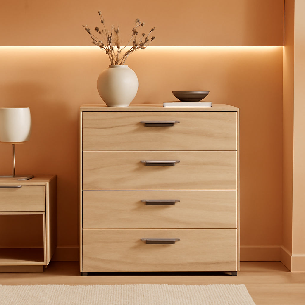 Oak Structure Four Drawer Chest With Silver Bar Handles-0