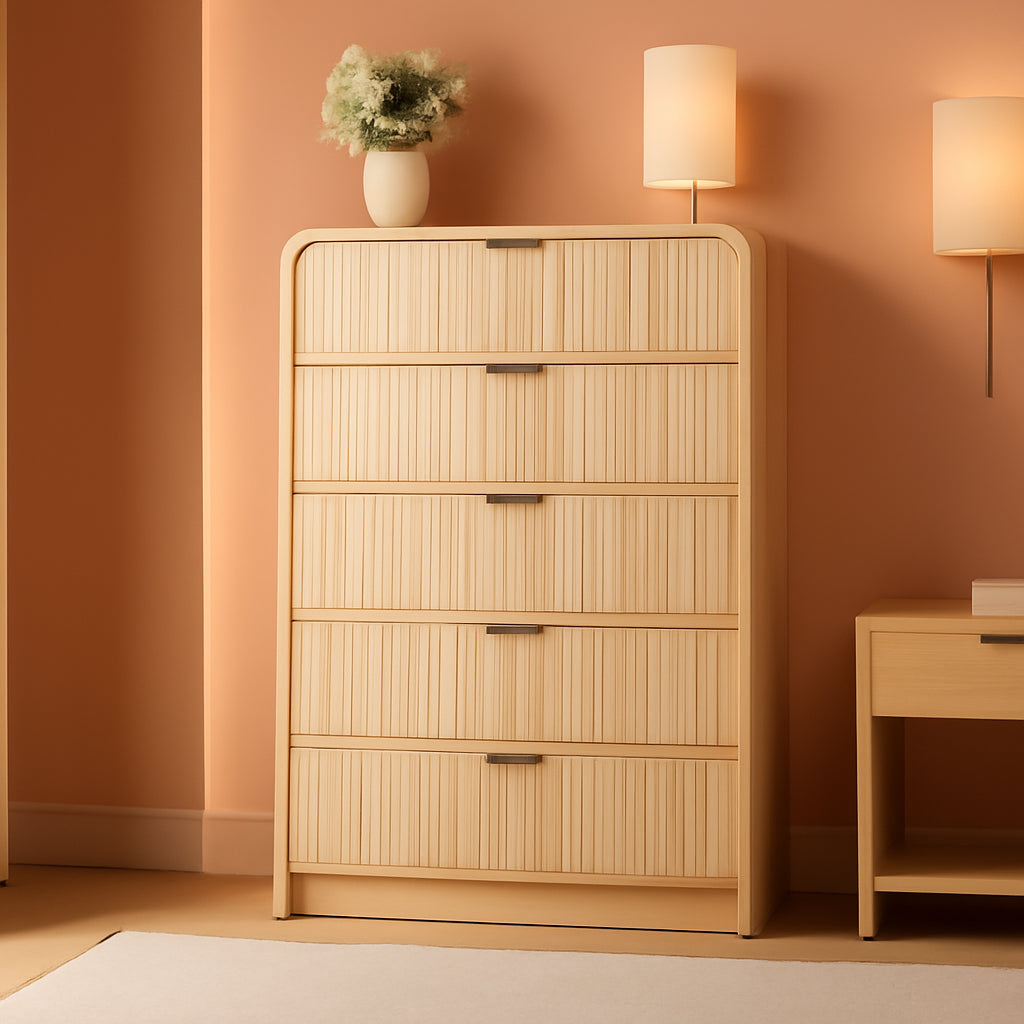 Natural Oak 48 Inch Modern Dresser With Fluted Fronts-0
