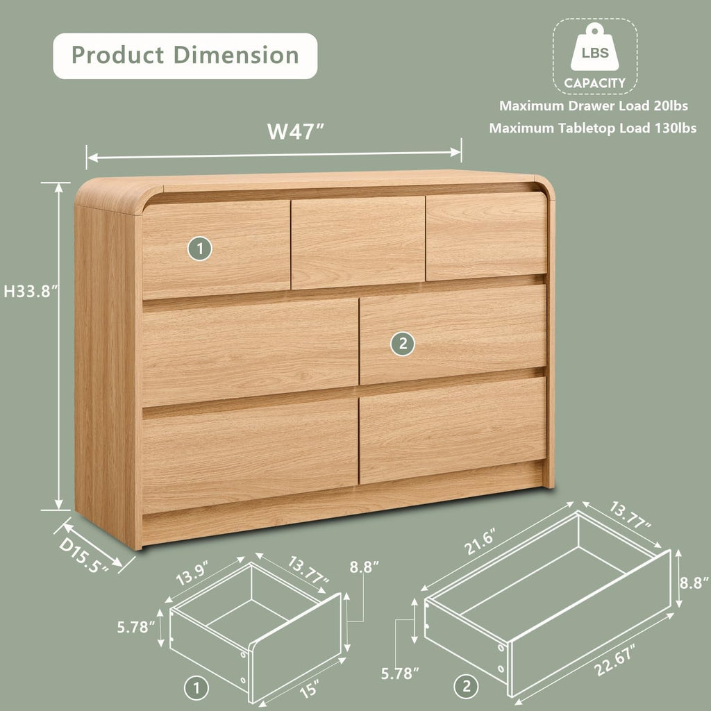 Contemporary Oak Seven Drawer Dresser With Textured Surface-1