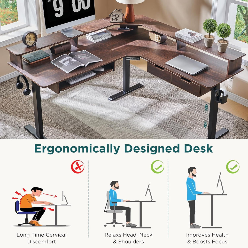 60 Inch Elevated Electric Standing Desk Dark Walnut-3