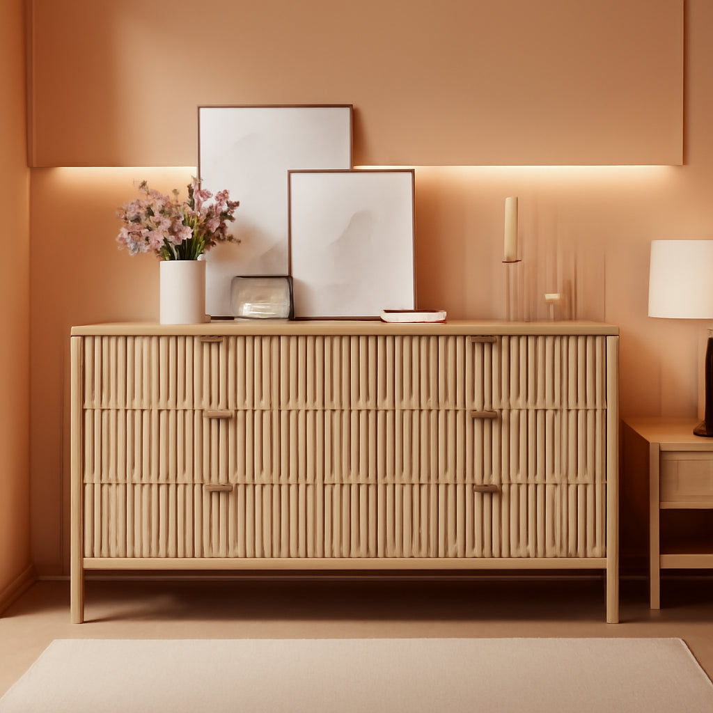 Solid Oak 55 Inch Wide Dresser With Six Drawers For Bedroom-0