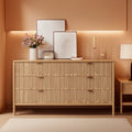 Solid Oak 55 Inch Wide Dresser With Six Drawers For Bedroom-0