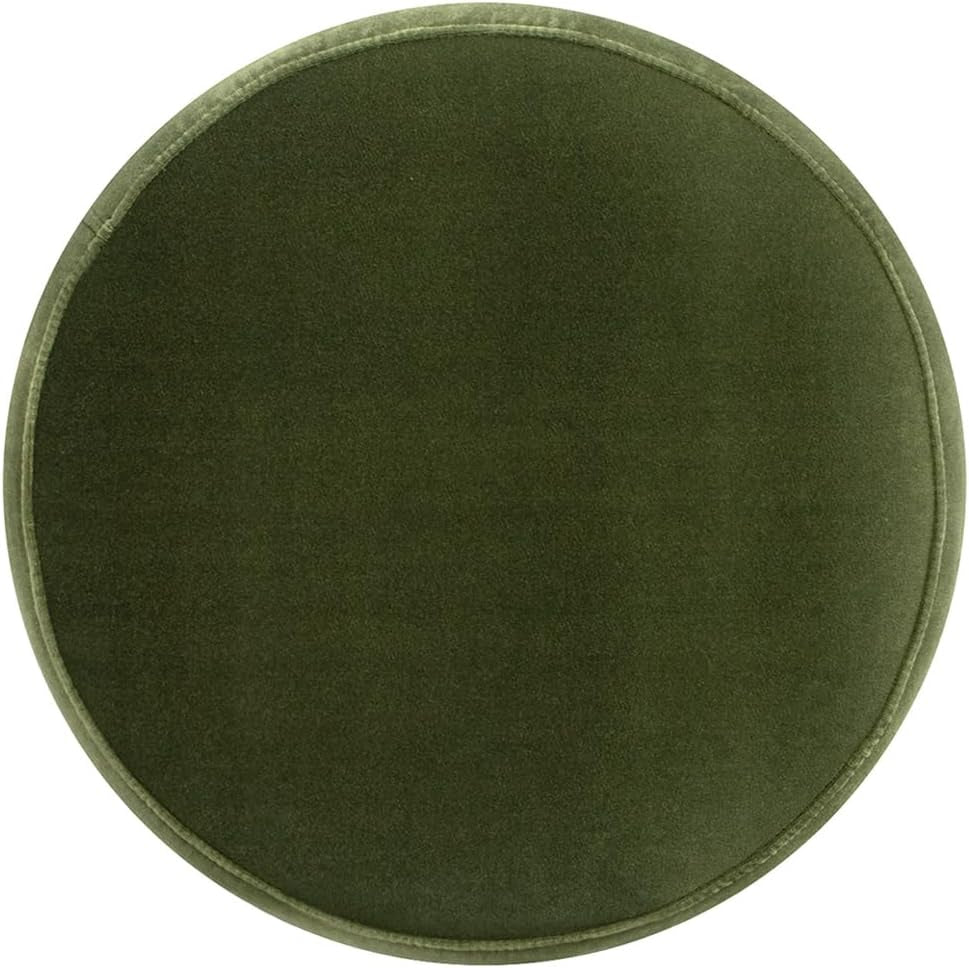 Olive Performance Velvet Round Ottoman With Fringe-3