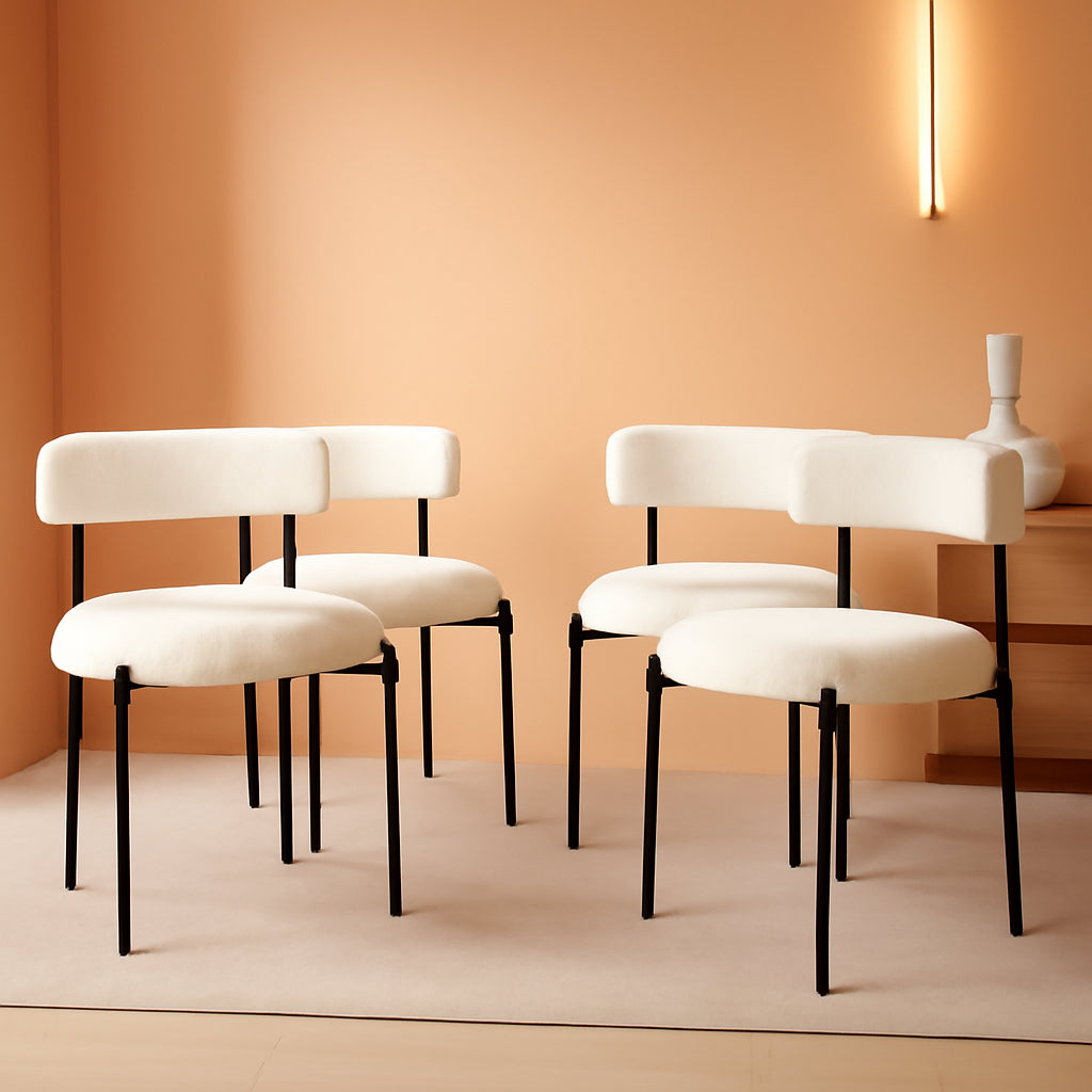 Elegant White Sherpa Upholstered Dining Chairs Set-0