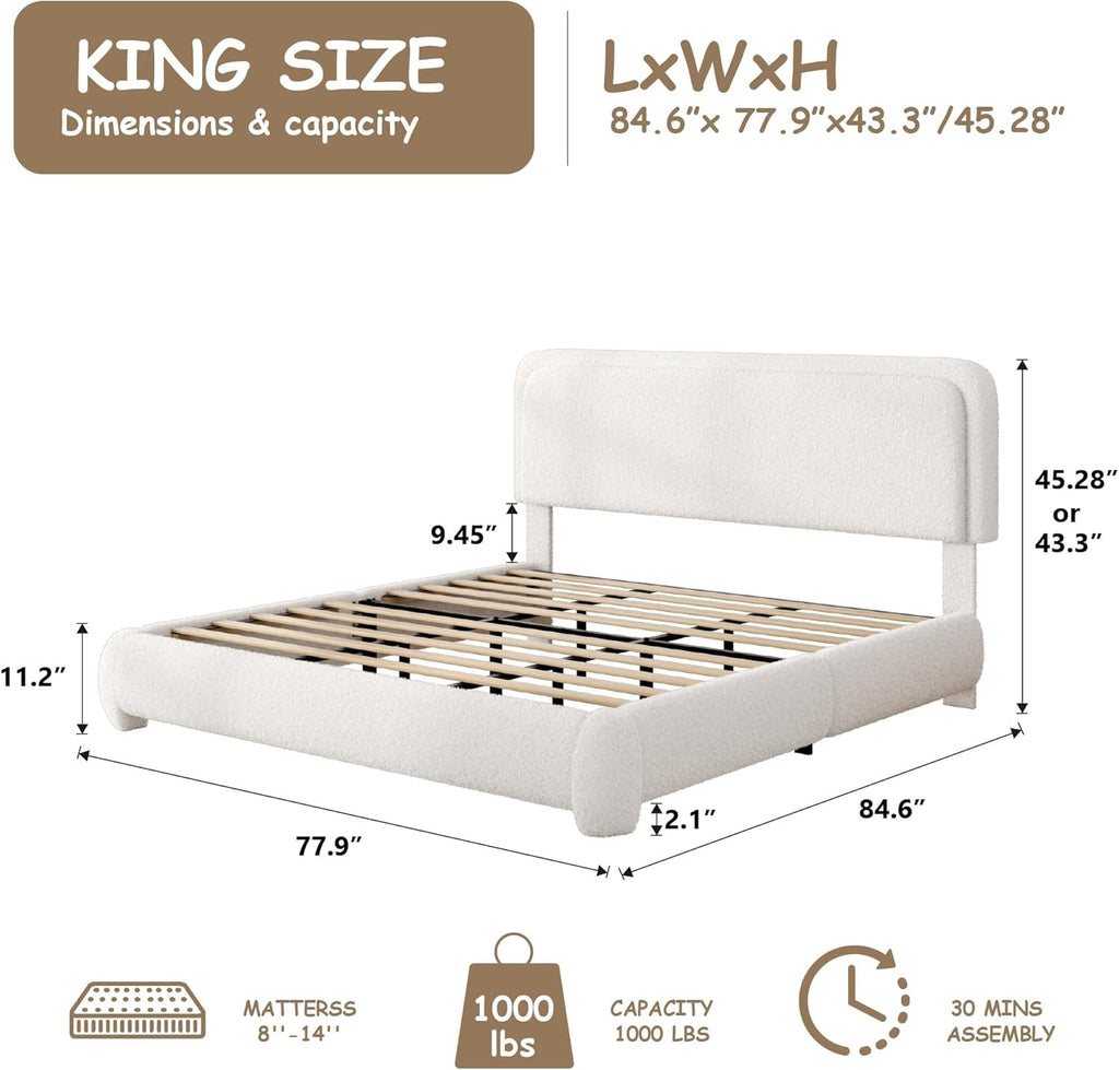 King Boucle Snow White Height Adjustable Platform Bed-1