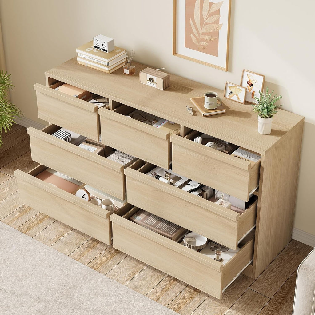54 Inch Premium Oak Finish Seven Drawer Solid Wood Storage Top Dresser-3