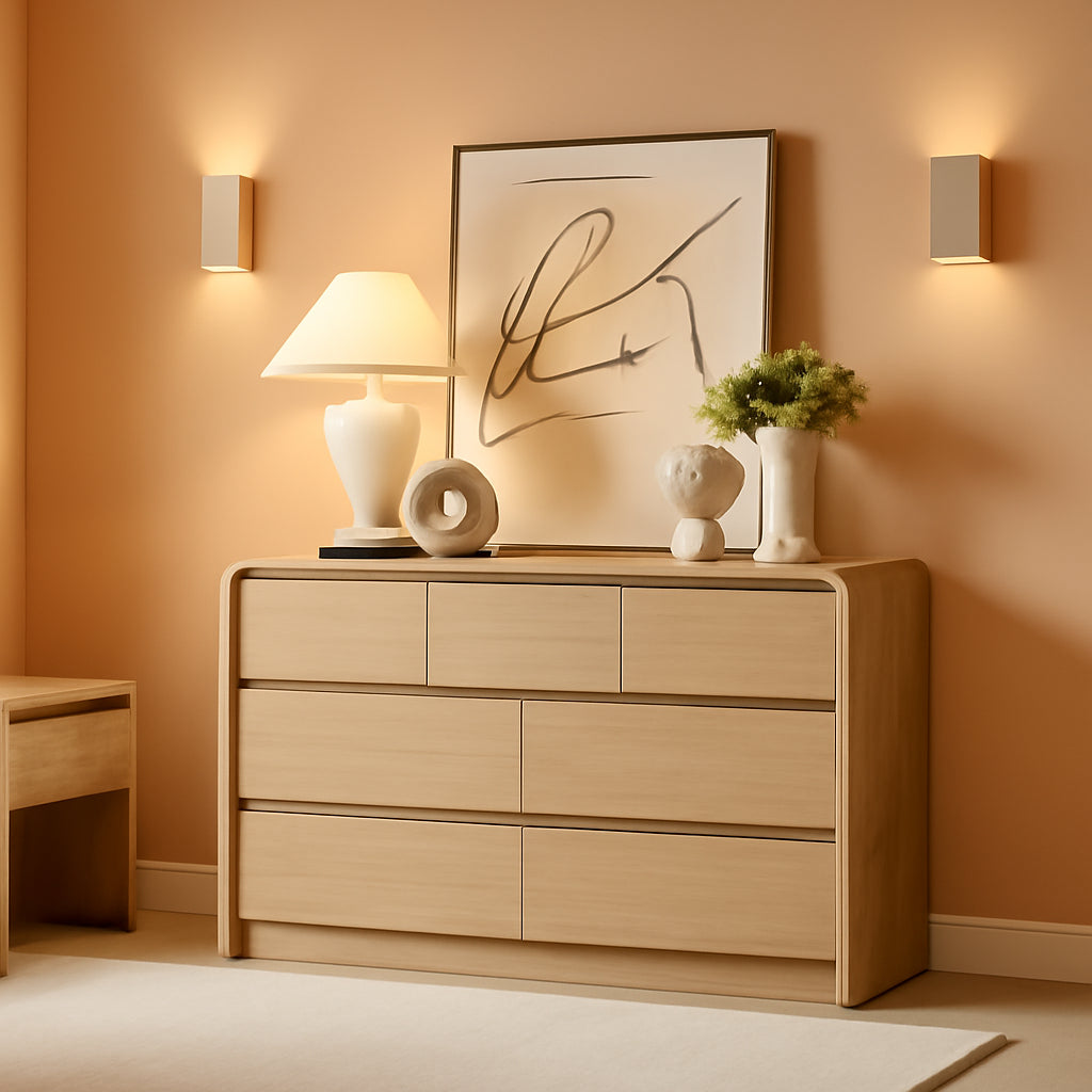 Contemporary Oak Seven Drawer Dresser With Textured Surface-0