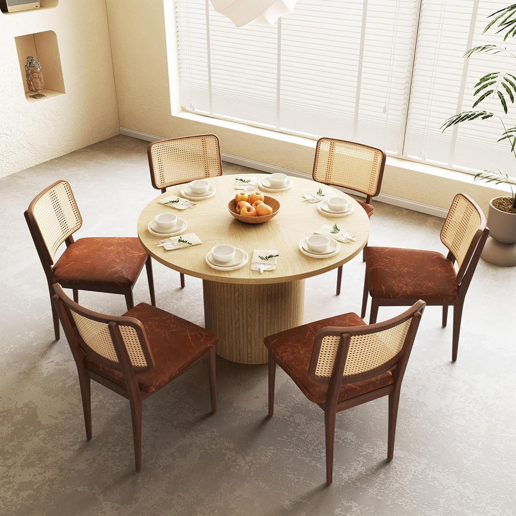 47 Inch Round Dining Table Natural Wood Farmhouse Fluted-3