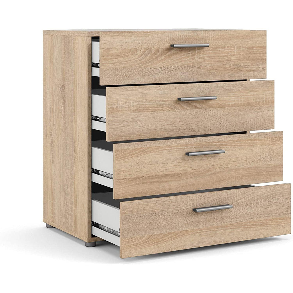 Oak Structure Four Drawer Chest With Silver Bar Handles-2
