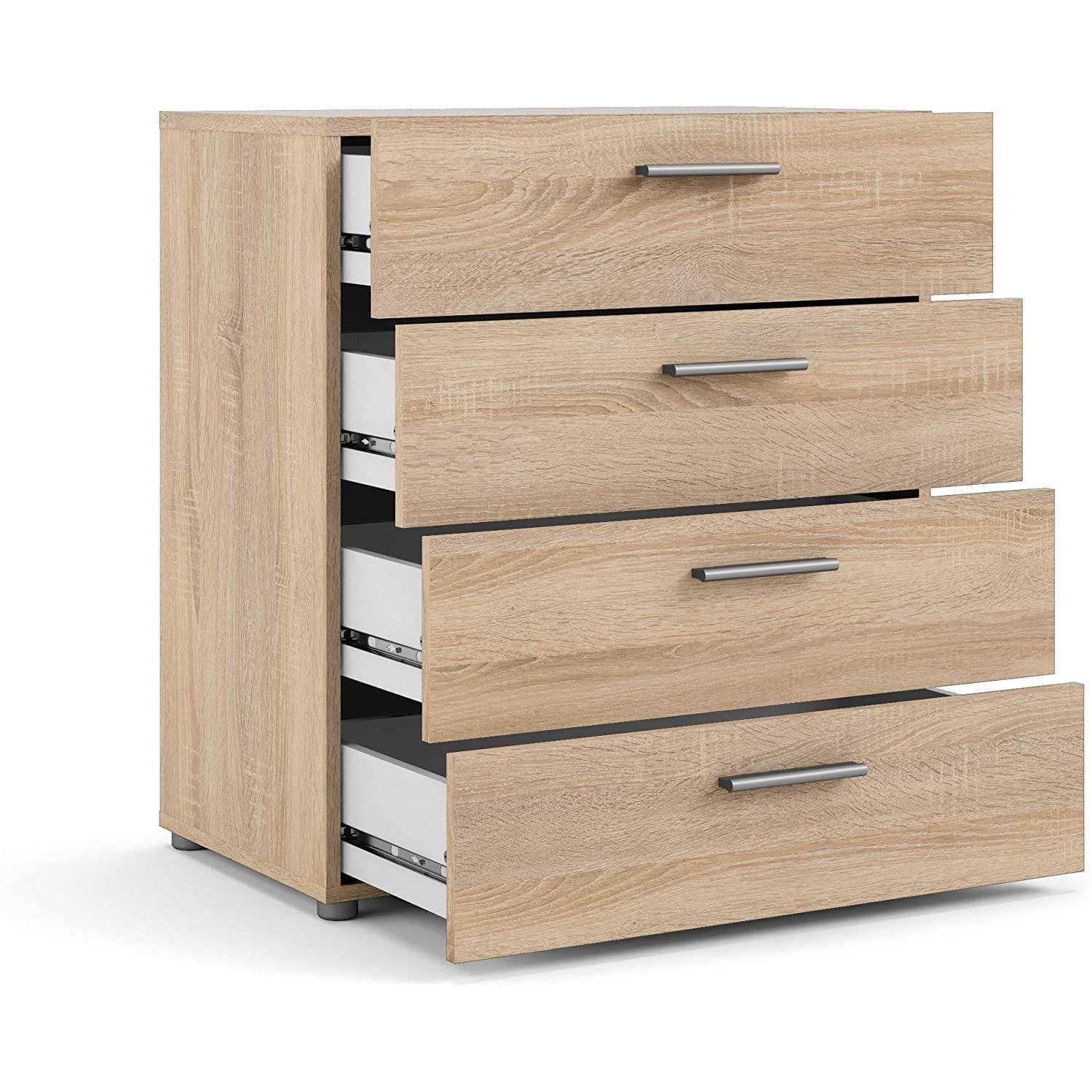 Oak Structure Four Drawer Chest With Silver Bar Handles-2