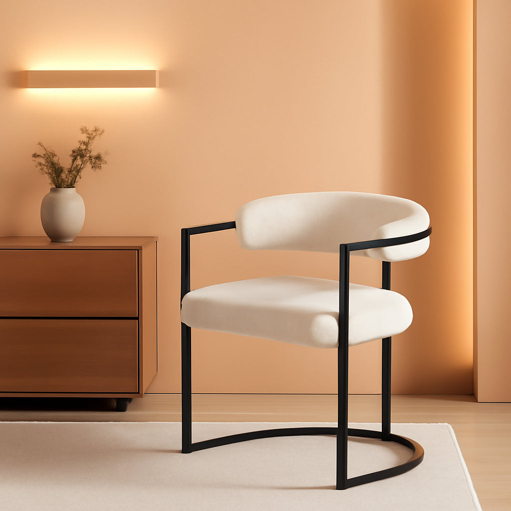 White Sherpa Upholstered Barrel Dining Chairs Pair-0