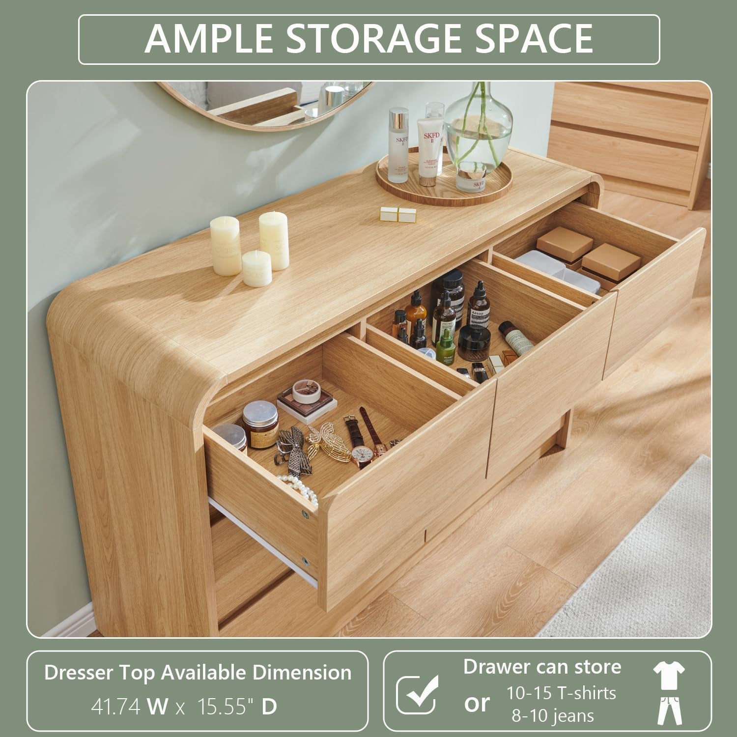 Contemporary Oak Seven Drawer Dresser With Textured Surface-3