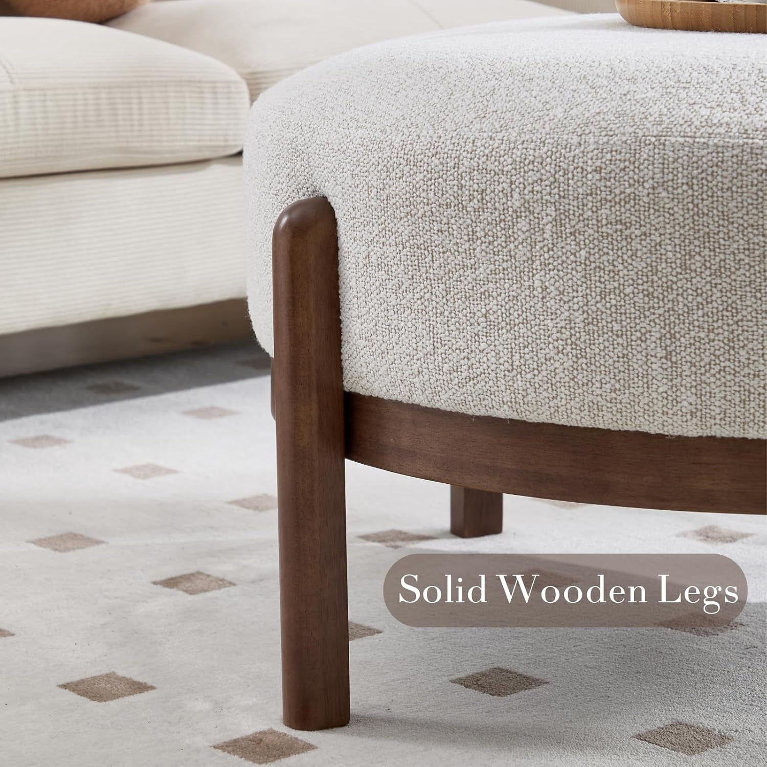 Beige Sherpa Ottoman Footstool With Premium Lumber-4